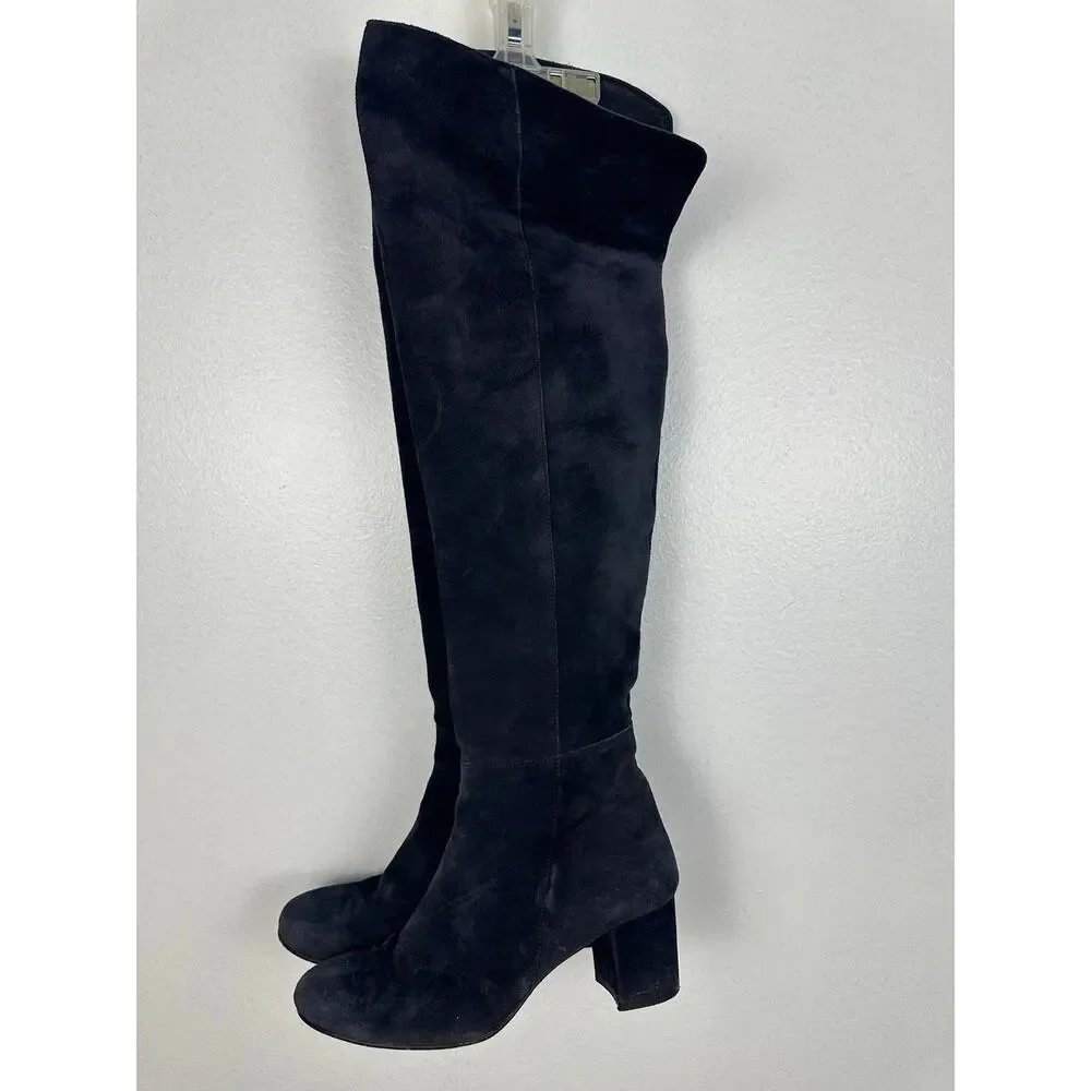 J.Crew Navy Blue Suede Over The Knee Boots Tall Riding Boot leather lined size 7